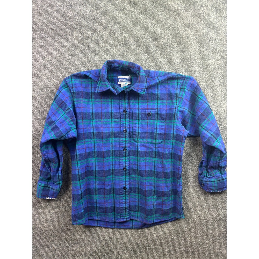 Pendleton Flannel Shirt Women S Blue Plaid Virgin Wool Knockabouts Vintage USA